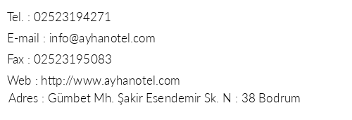 Ayhan Hotel telefon numaralar, faks, e-mail, posta adresi ve iletiim bilgileri